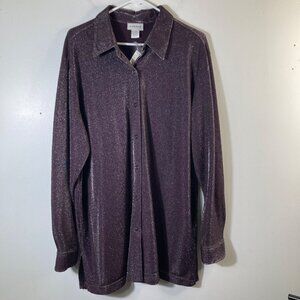 Womens‎ Avenue Metallic Button Shirt Purple Shimmer 18/20 Nylon Metallic NWT